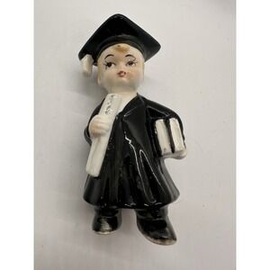 Vintage Graduation Cake Topper Ceramic Graduate Figurine Black Gown